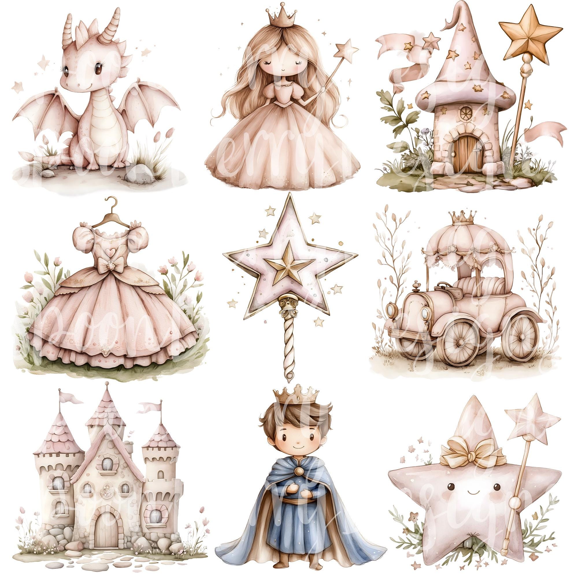 Pink Princess Clipart, Set of 42 PNG Bundle, 300 DPI Clip Art ...