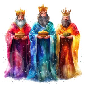 Three Wise Men Clipart, Set of 14 PNG Bundle, 300 DPI Clip Art Watercolor Winter Christmas Religious Biblical Holy Gift Jesus Bible Wisemen