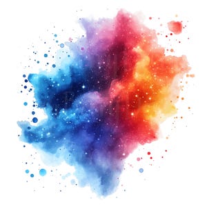 Clipart espace coloré, lot de 11 PNG, clipart aquarelle arc-en-ciel, éclaboussures de peinture cosmique galaxie éclaboussures de fumée lune étoiles système solaire
