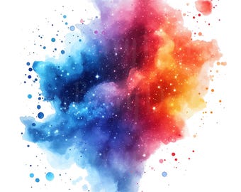 Imágenes prediseñadas del espacio colorido, conjunto de 11 imágenes PNG, imágenes prediseñadas de acuarela de arcoíris, salpicaduras de pintura cósmica, galaxia, humo, luna, estrellas, sistema solar