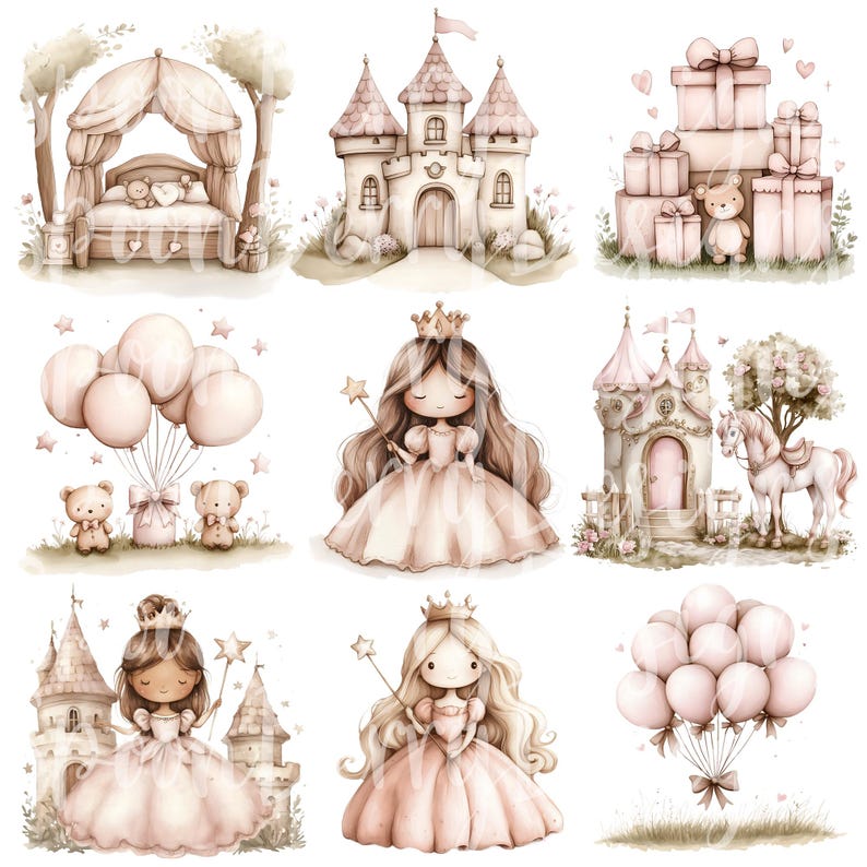 Pink Princess Clipart, Set of 42 PNG Bundle, 300 DPI Clip Art ...
