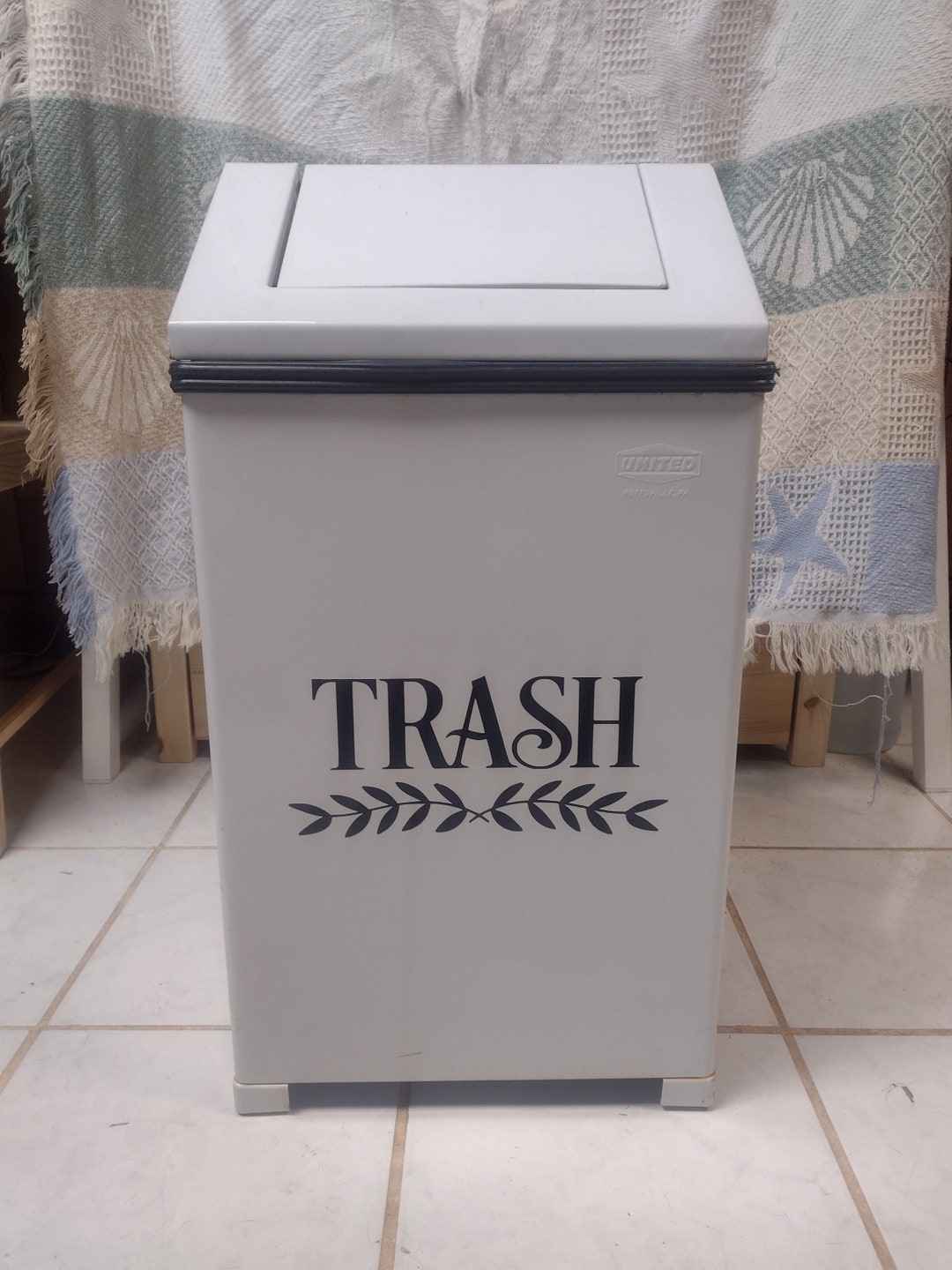 Farmhouse Trash Can Metal Garbage Pail Dustbin Litter Etsy