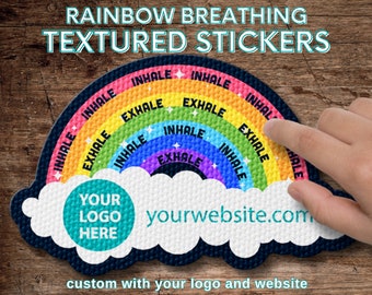 Your Brand Custom Textured Sensory Stickers - Add your logo - Rainbow Breathing Tool for Anxiety - 3" - Durable with Reusable Adhesive