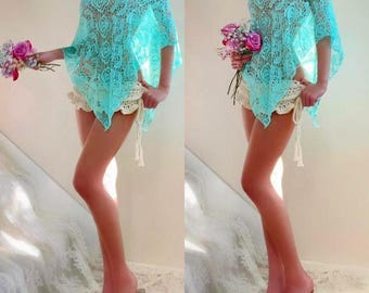 Handcrafted Aqua/Turquoise Crochet Lace Mermaid Poncho