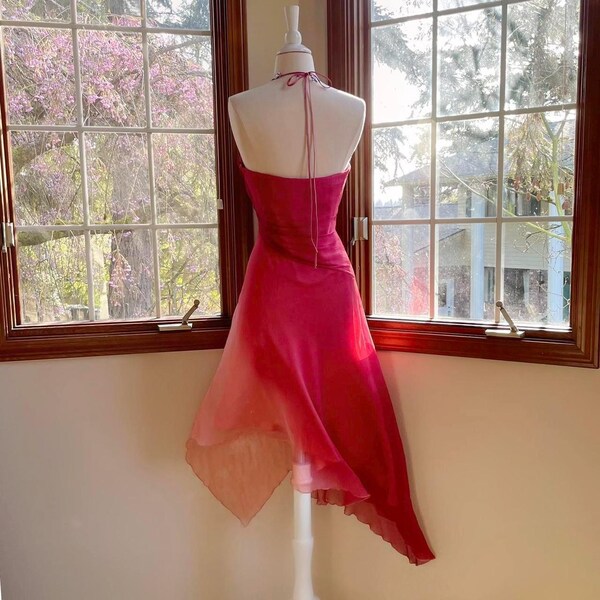 Vintage Laundry by Shelli Segal 100% silk pink/magenta ombre beaded halter fairy dress