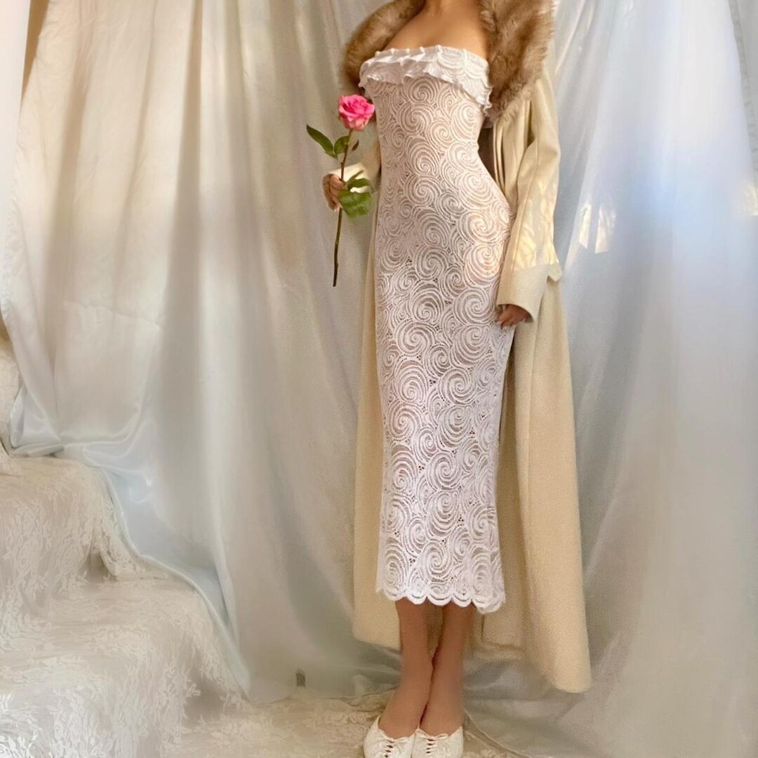 Handcrafted White Seashell Swirl Lace Ruffle Mermaid Midi Dress - Etsy