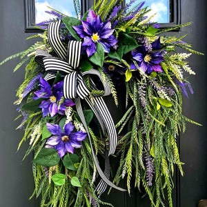 Ready to ship! Purple clematis vine wreath, purple wreath, summer sawgrass wreath, front door wreath, elegant wreath, large wreath