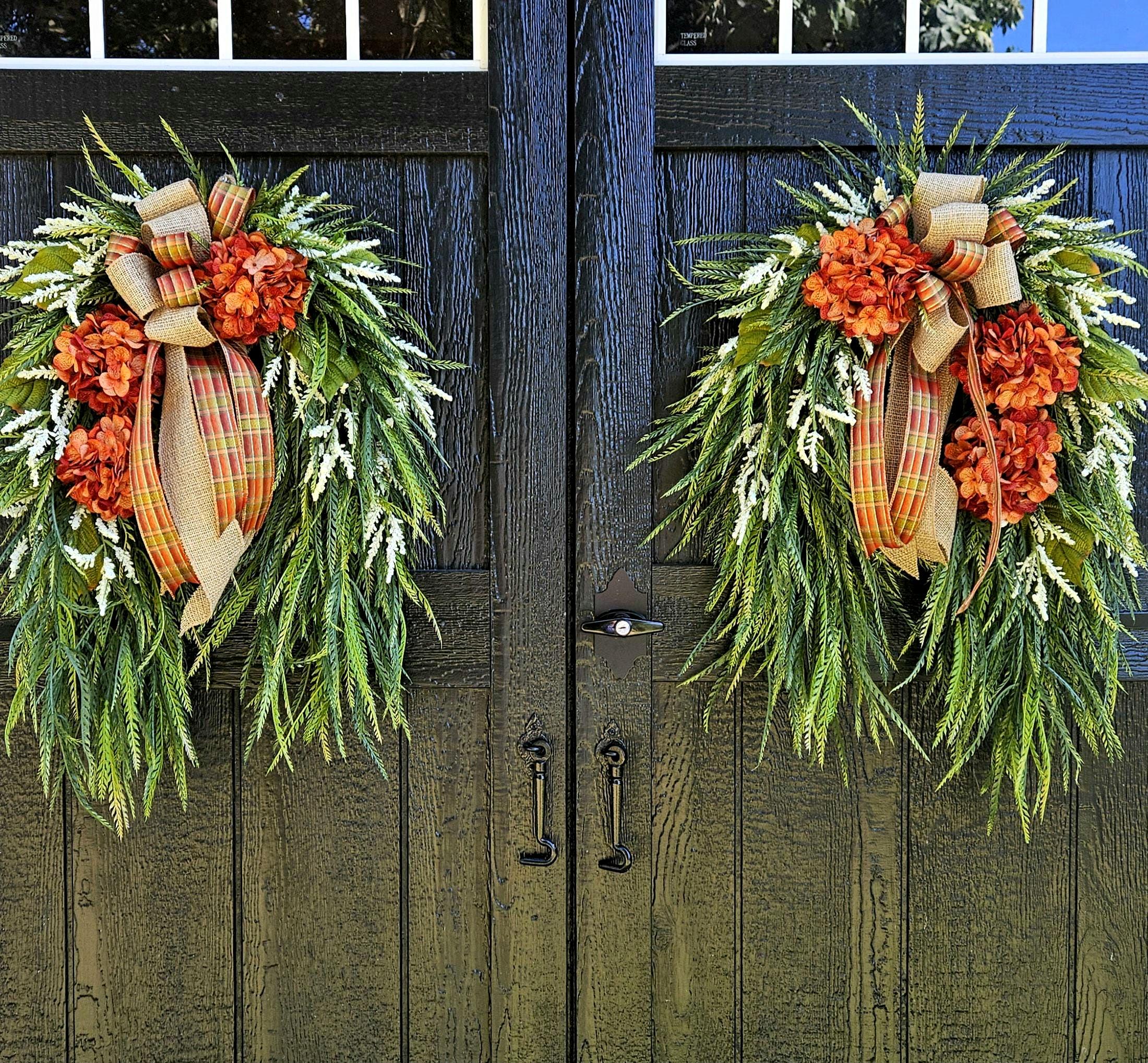 Fall Hydrangea Wreath With Sawgrass, Spiced Orange Hydrangea, White ...