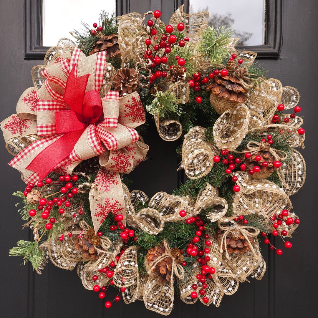 Rustic Christmas Deco Mesh and Pine Wreath or Wreath Kit Diy