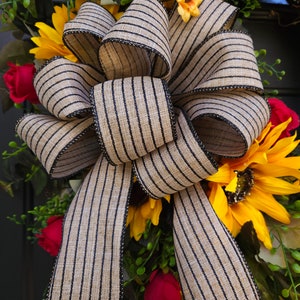 Fall sunflower wreath with red roses and black striped burlap bow sunflower wreath for front door sunflower decor indoor outdoor immagine 6