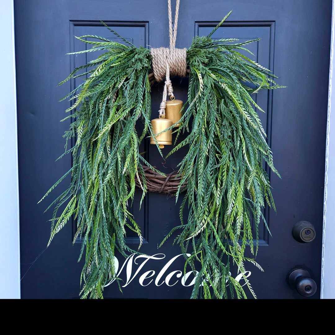 Gold Bell Wreath, Gold Cow Bell Wreath, Rope Bell Wreath, Winter Wreath