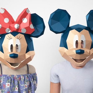 2 Mask Mouse Girl and Boy, Cosplay Mask,  Paper Craft Mask, Kid Mask, Template 3D Mouse,
