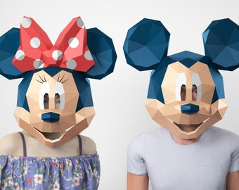 2 Mask Mouse Girl and Boy, Cosplay Mask,  Paper Craft Mask, Kid Mask, Template 3D Mouse,