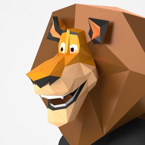 Cartoon Lion Mask, Polygonal Papercraft Template (PDF, SVG, DXF)