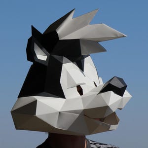 Skunk mask in cartoon style PDF Template, Paper Mask Low Poly