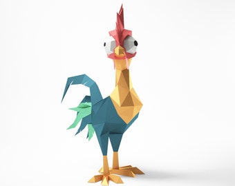 Desenho animado de galo, modelo para montagem em PDF