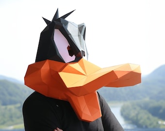 Duck Mask In Cartoon Style PDF Template, Paper Mask Low Poly