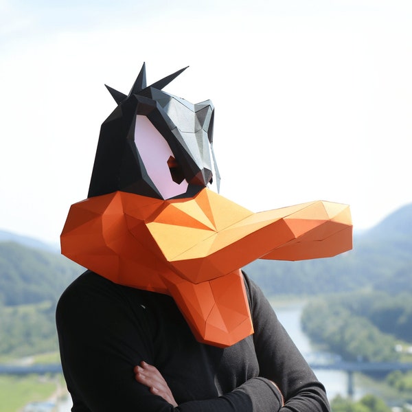 Duck Mask In Cartoon Style PDF Template, Paper Mask Low Poly