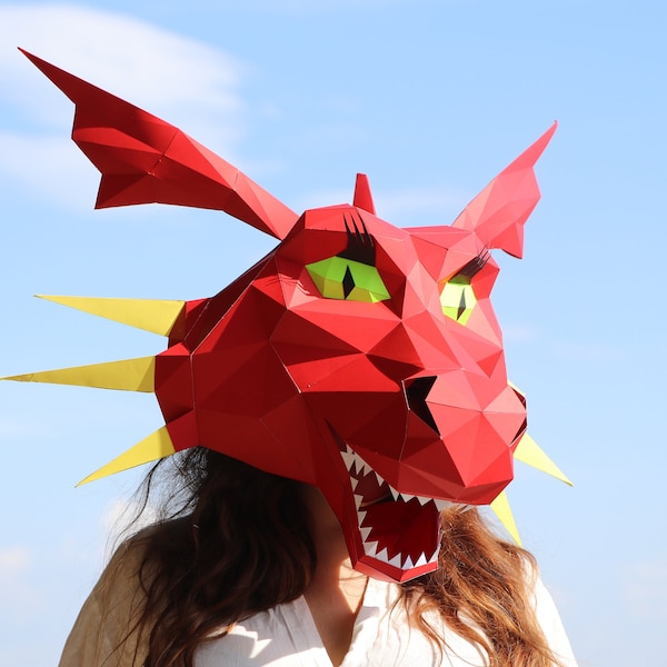 Dragon Mask, Cartoon Style, Papercraft Template DIY, Dragon Woman