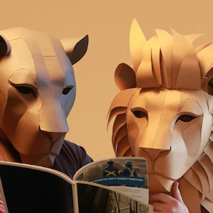 Máscara de león y leona: máscaras de cosplay a juego hechas con espuma EVA y cartón