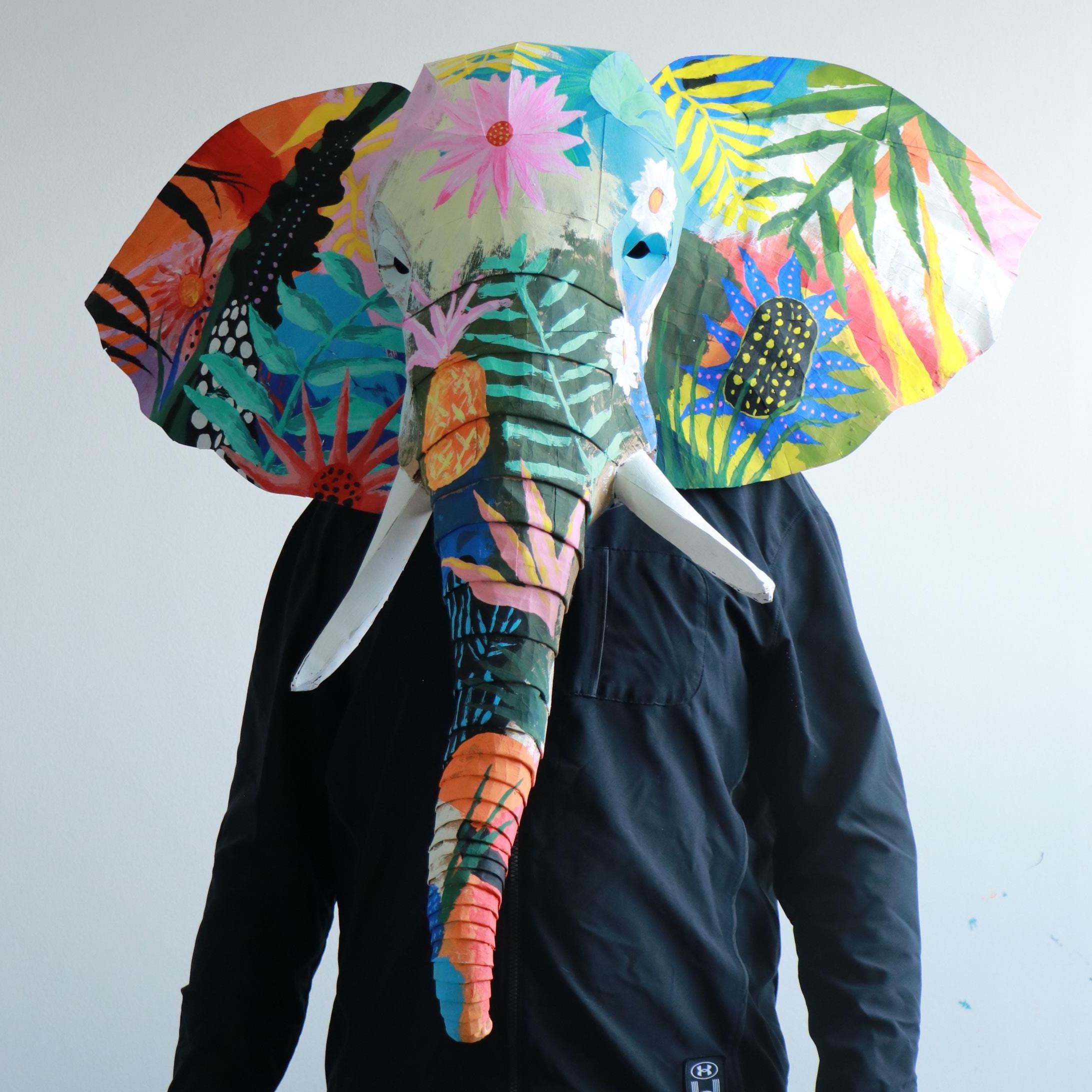 Elephant Mask Template – 3D Wall Decor or Wearable Mask – DIY Pattern for Cardboard or EVA Foam