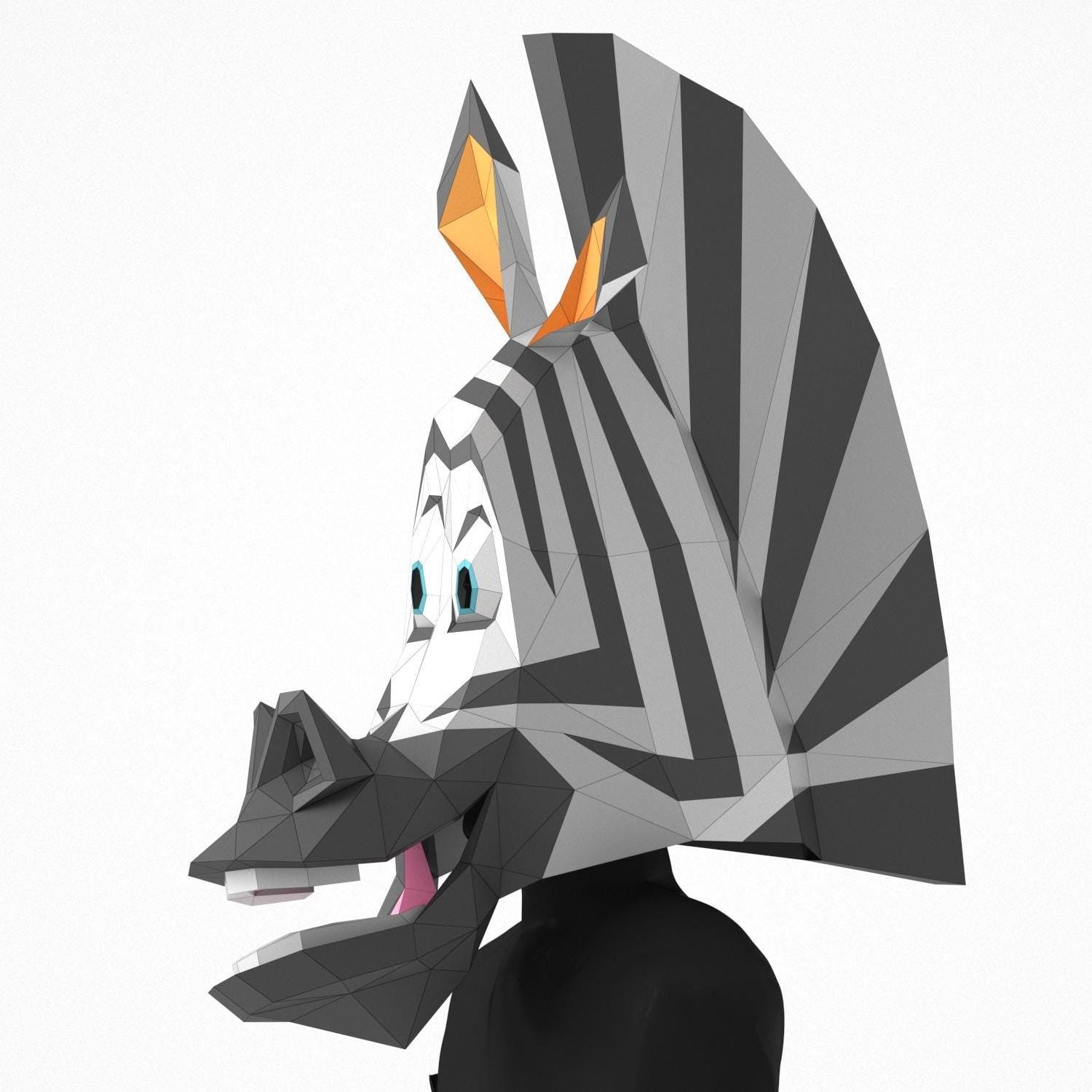 Zebra Mask Papercraft Template – Cartoon Low Poly Animal DIY Costume ...