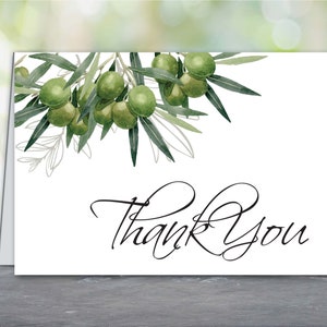 Thank You cards | Blank Inside | Green Olive Branch | Digital Download Print at home thank you cards