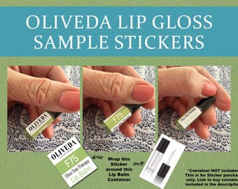 Oliveda Musteraufkleber | Lip Balm Sample Sticker Seite | Musteretiketten für Oliveda |  Aufkleber & Etiketten für Oliveda Produktmuster