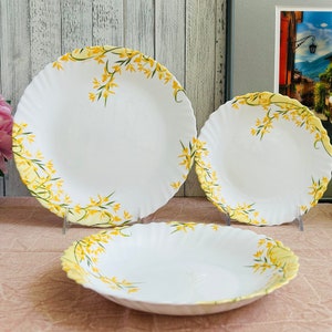 Vintage Set of LUMINARC 1 Floral Dinner Plate, 1 Salad/Dessert Plate And 1 Salad Bowl | Tempered Glass Tableware Floral Crafted In France