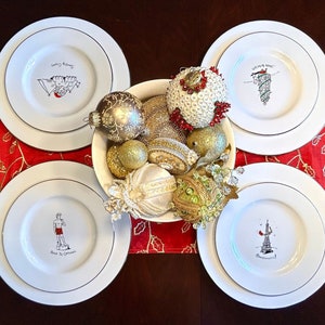 Set of 4 1999 Dayton Hudson Merry Masterpieces Monuments Christmas Dinner Plates And Salads Plates Set | First Edition | Fine Porcelain
