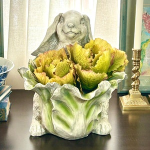 Vintage Pier 1 Rabbit Cabbage Planter: Whimsical Spring Decor