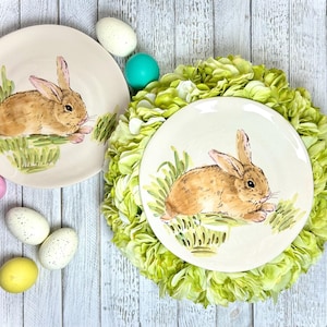 Vintage Set of 2 MAXERA CORP Water Color Bunny Salad Plates, Vintage Rabbit Plate, Easter Plate, Vintage Bunny Tableware, Eater Salad Plate