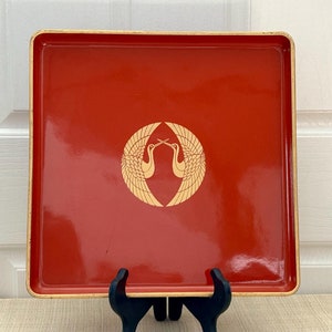 Japanese Vintage Wajima Lacquer Ware Red Square Tray With Makie Works Mid-Century 14&quot;, Japanese Wajima Tray, Oriental Lacquer Makie Tray