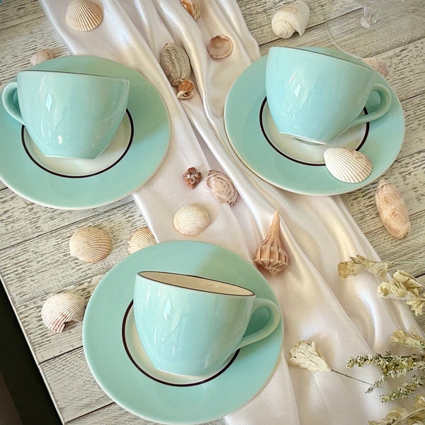 RARE Vintage PV Peasant Village Tea Cup And Saucer Made In Italy Robins Egg Blue Mint Color (Price Per Set)