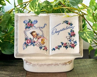 Vintage Royal Windsor "Books Of Remembrance" Congratulations Baby Boy Ceramic Planter 1950s | Vintage Ceramic Planter | Baby Room Decor