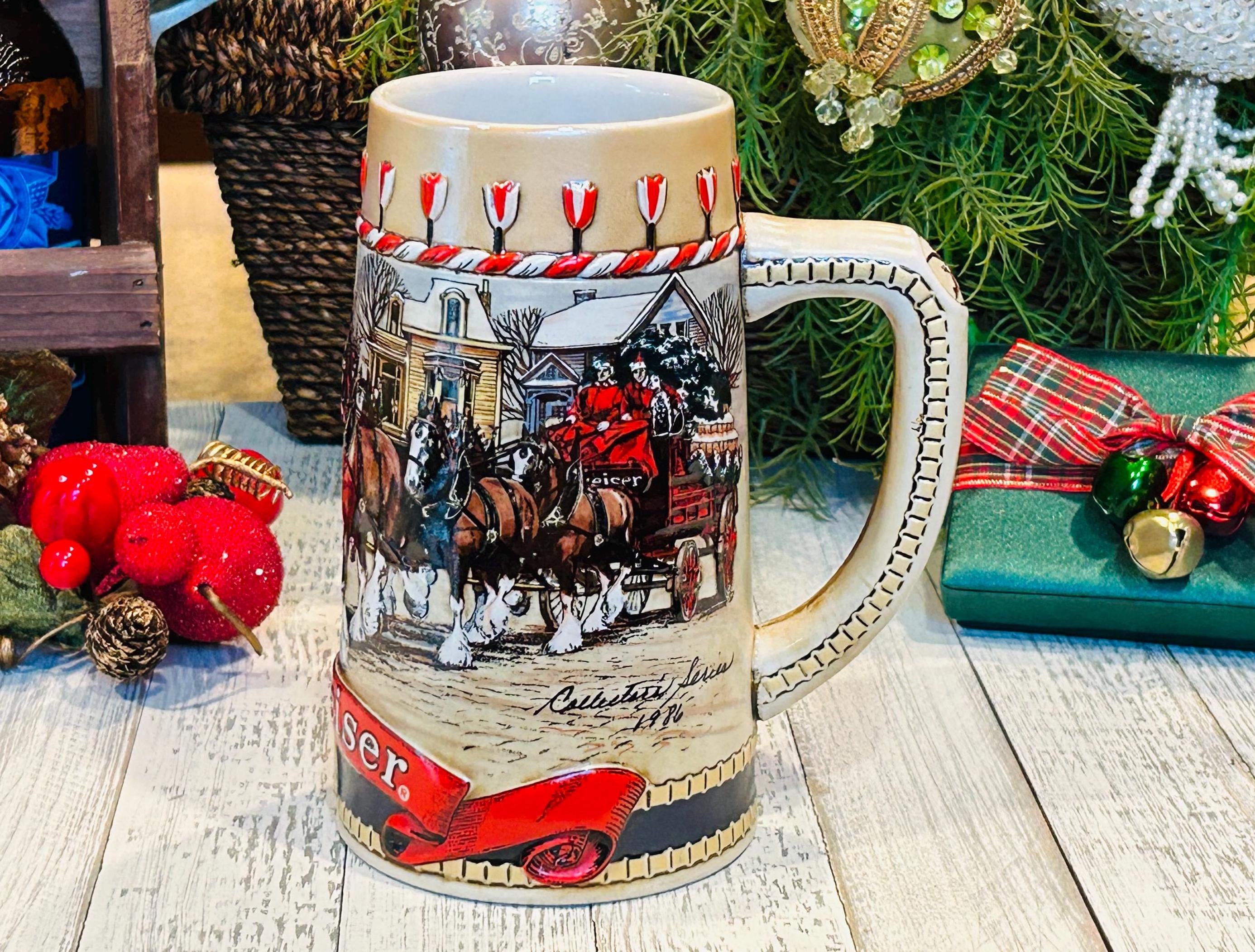 Vintage 1986 Budweiser Holiday Beer Stein Mug Handcrafted by