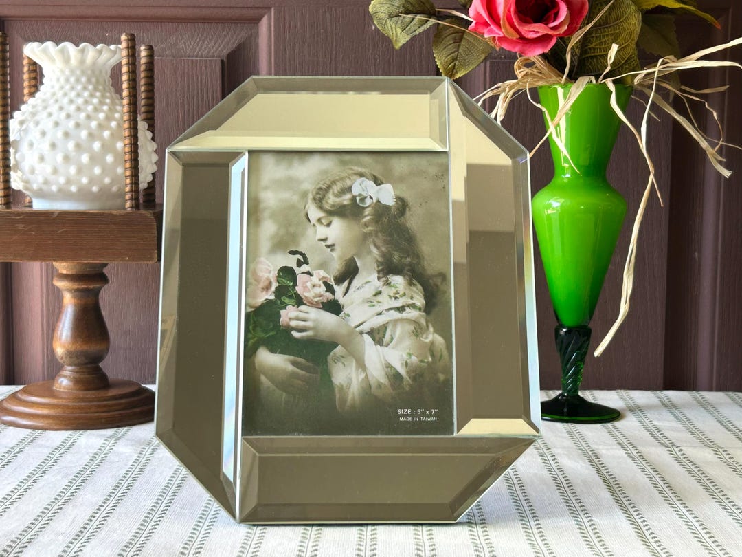 Vintage Mirrored Glass Picture Frame 1980s 8