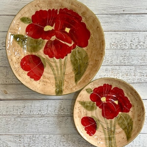 Vintage Set of Fleur Rustique Dinner Plate and Salad/Dessert Plate by by Ambiance, Hand Crafted Painted Ironstone Floral Brown Dimples Plate