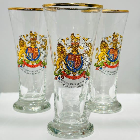 Vintage Queen Elizabeth II Silver Jubilee Tulip Glass - Royal
