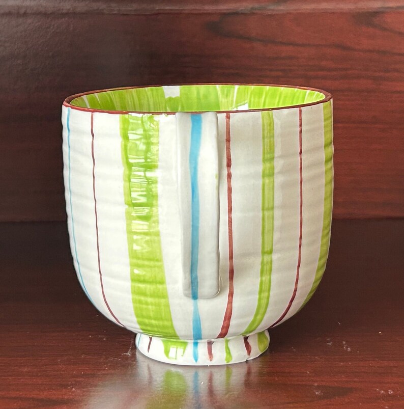 Anthropologie Footed Pedestal Coffee Mug Striped Outside Floral Inside 3 1/2" H 10 Oz bild 5
