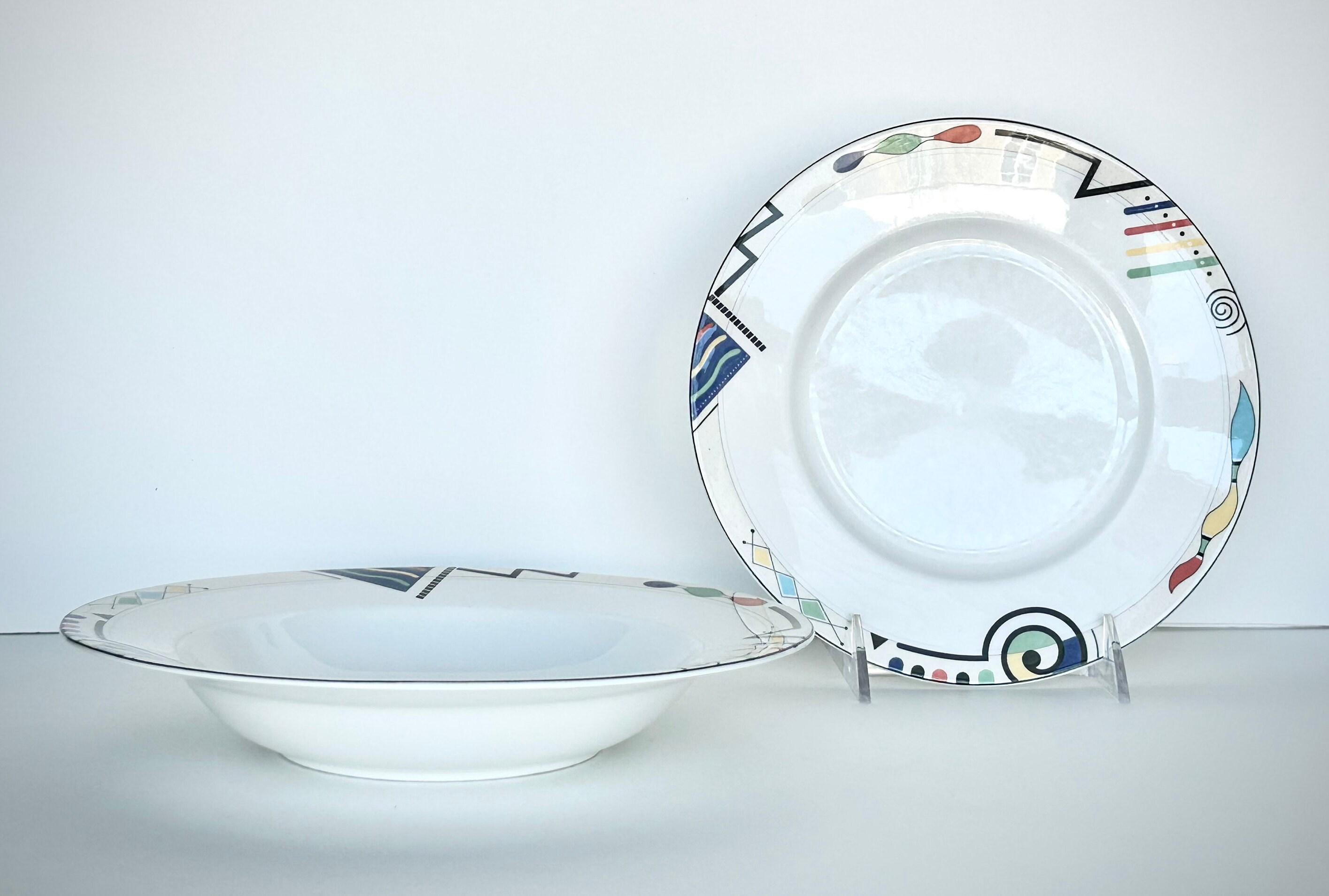 Vintage Mikasa Ultima Salad Plate and Soup Bowl Set: MCM Geometric