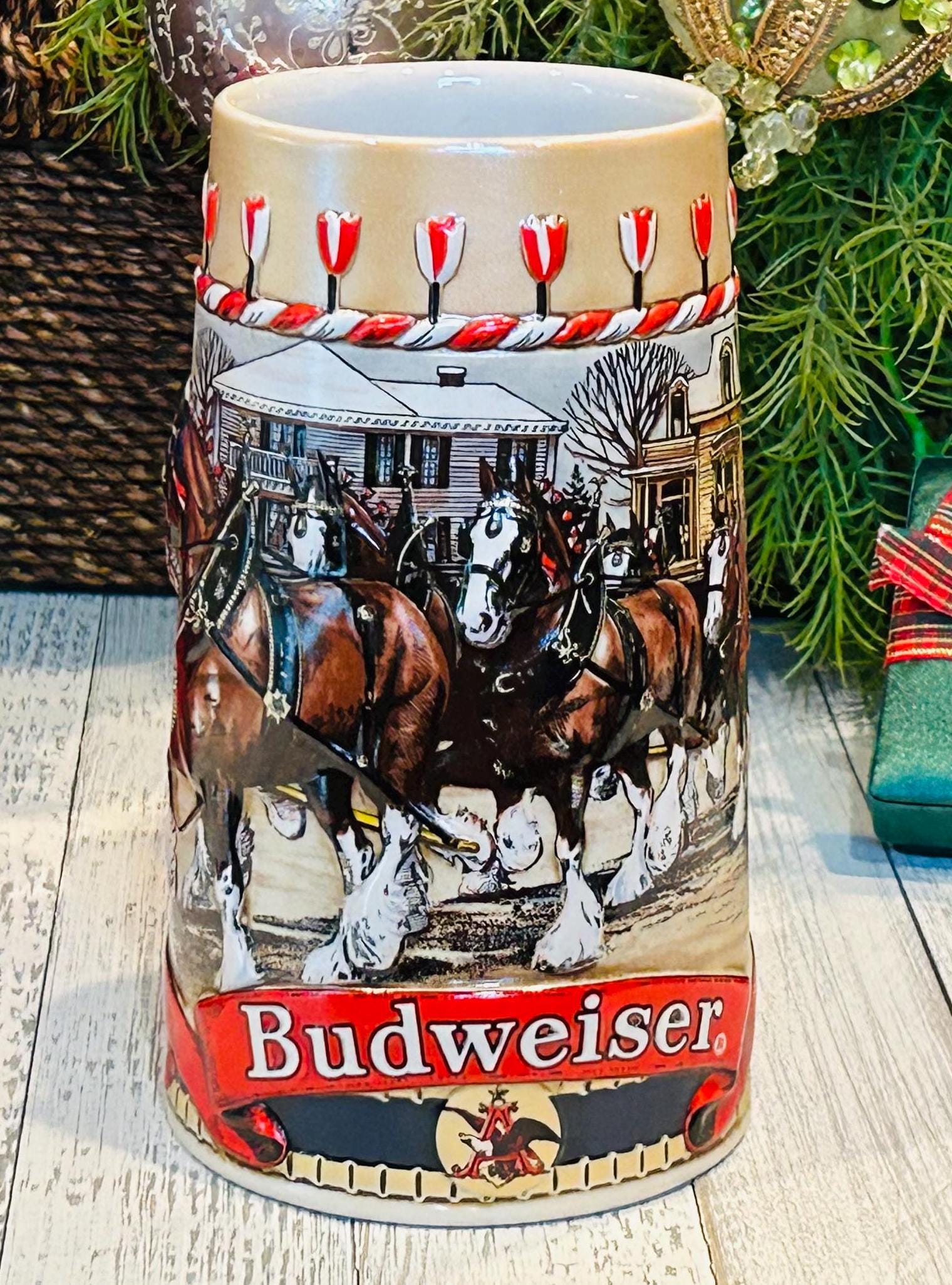 Vintage 1986 Budweiser Holiday Beer Stein Mug Handcrafted by