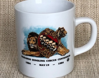 Vintage Ringling Bros Circus Centennial Coffee Cup Mug 1984 Baraboo WI Lions Tigers