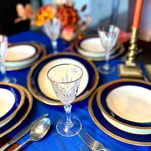 RARE Antique Wiltshire Cobalt Blue And Gold Set of 4 Dinner Plates, 4 Soup Bowls and 1 Oval Serving Platter (9 PCS Total)