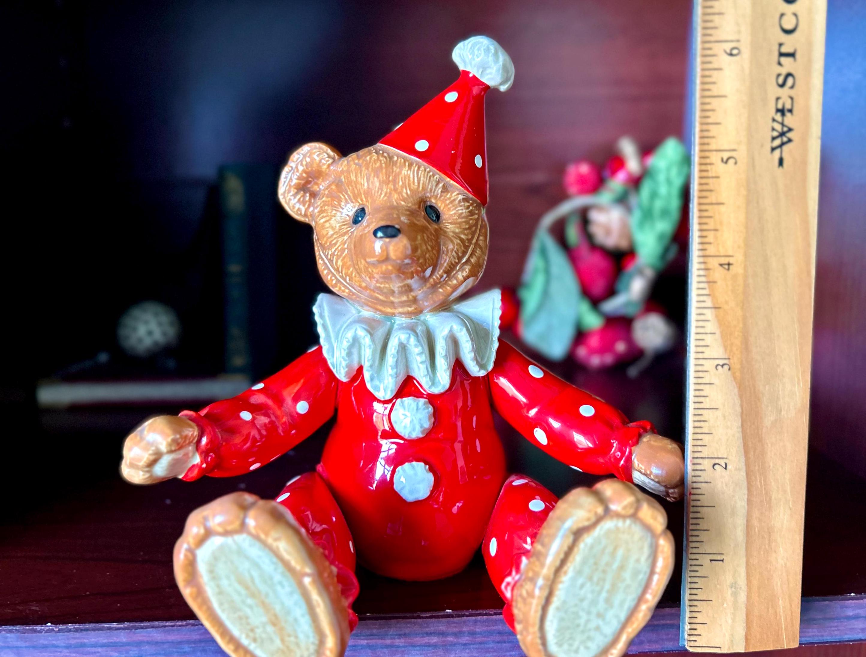 Vintage SCHMID Ceramic Clown Bear Music Box: Jointed Jester, 