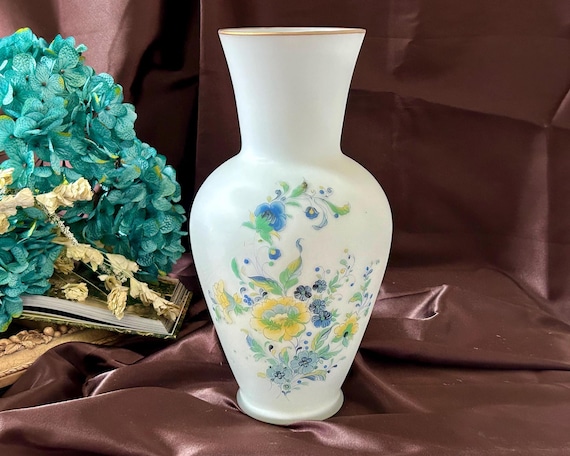 Vintage Norleans Italy Frosted White Satin Glass Vase, Hand