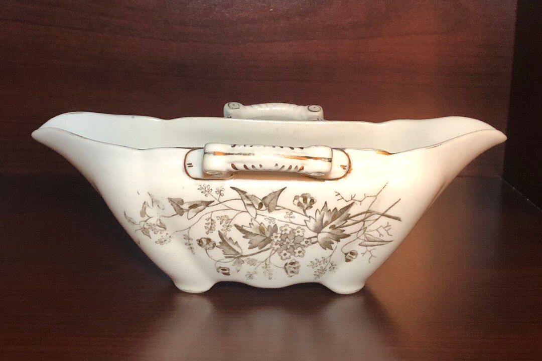 Antique Adamantine China Gravy Boat: Floral Transferware Double Spout ...