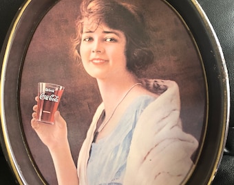 Vintage 1973 Coca Cola Girl Oval Tray: Flapper Decor