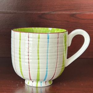Anthropologie Footed Pedestal Coffee Mug Striped Outside Floral Inside 3 1/2" H 10 Oz bild 3