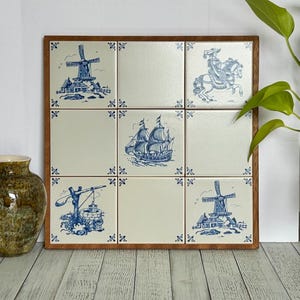 Vintage Delft Blue Tile Plaque: 9-tile Holland Tile Art in a
